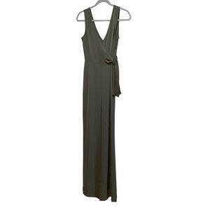 Bar III Essentials Women Jumpsuit XXS Dusty Olive Tie-Waist Wide Leg Sleeveless